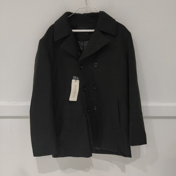 NWT Chou Yatou Men's Double Breasted Wool Blend Pea Coat Black Size M $140 BB343 - Picture 1 of 2